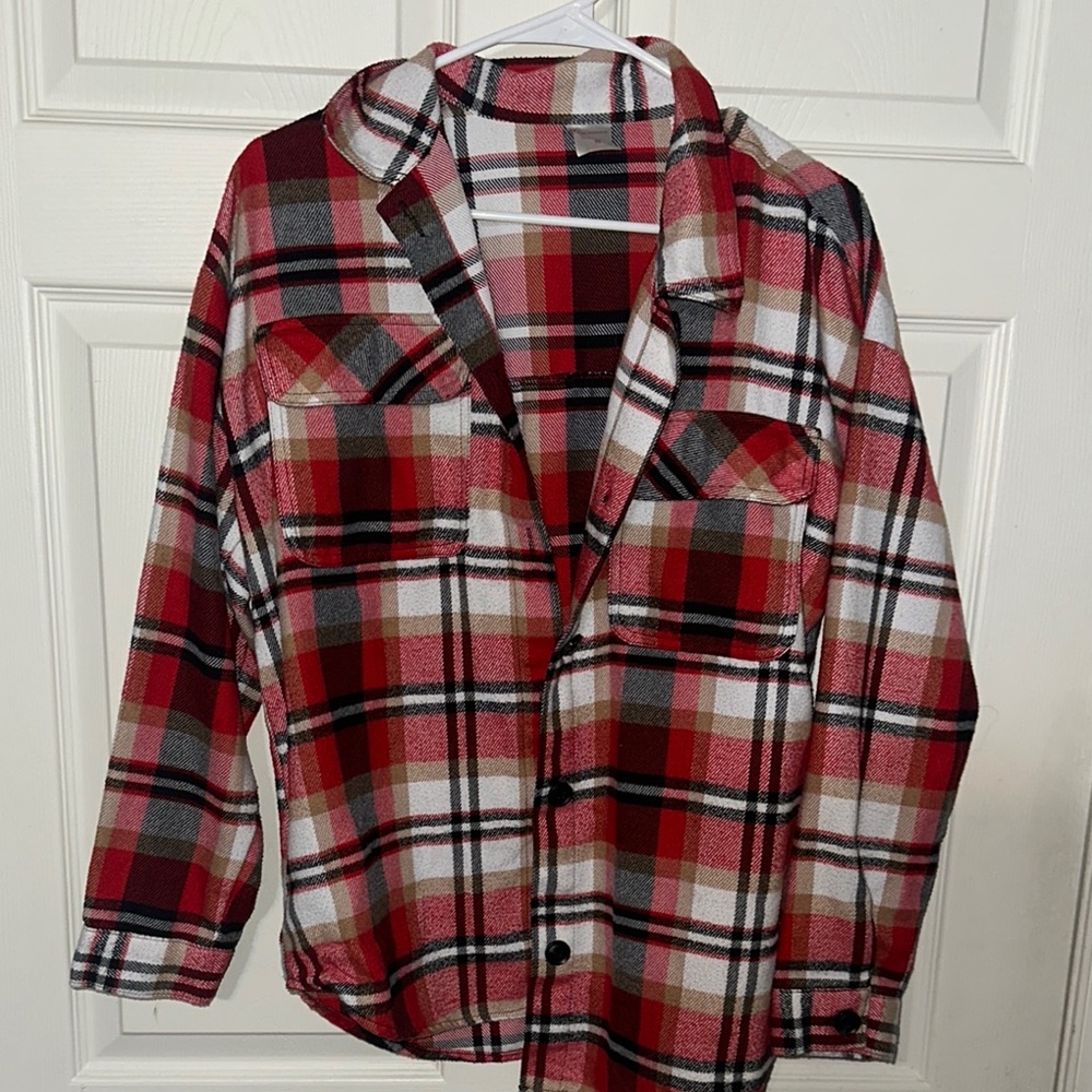 Red and Black Plaid Button-Up Shirt
